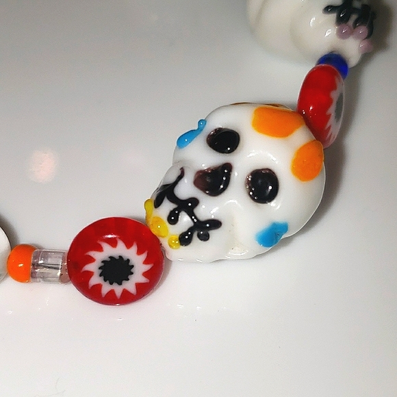 Sugar skull glass beads toggle bracelet - Picture 2 of 4